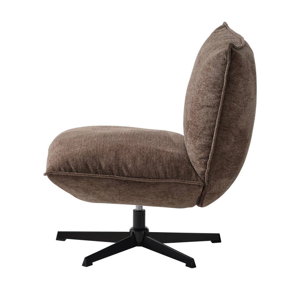 Mocca Polyester Blend Swivel Lounge Chair with Metal Base