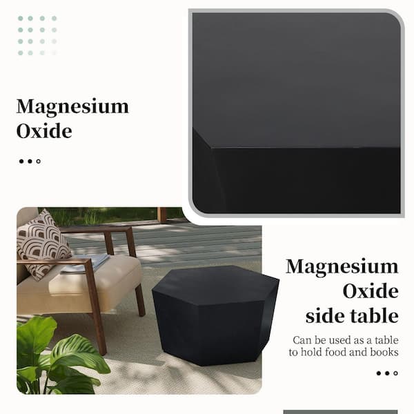 28 in. Porcelain Black Hexagon Concrete Outdoor Coffee Table, Patio Conversation Table