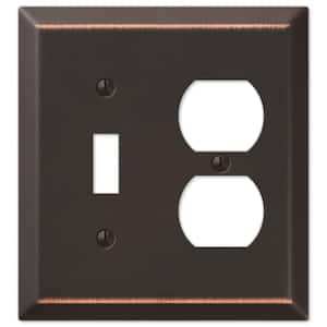 Metallic 2-Gang Aged Bronze 1-Toggle/1-Duplex Stamped Steel Wall Plate