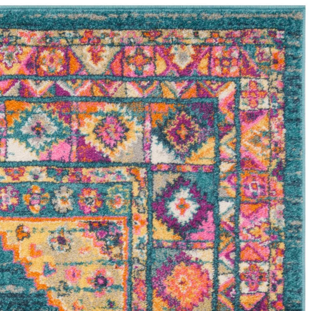 Light Blue and Orange Synthetic Easy Care Area Rug, 6' x 9'