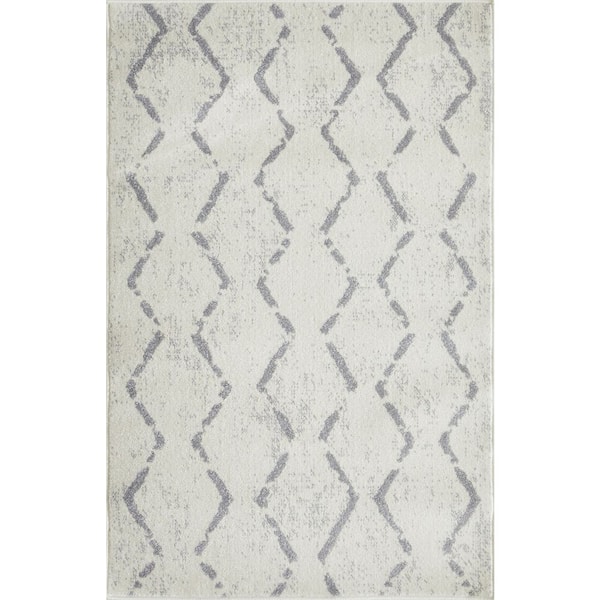 LOOMAKNOTI Kissandrah Brynder Cream 3 ft. 3 in. x 5 ft. 3 in. Geometric Polypropylene Area Rug