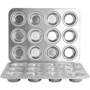 2-Piece Aluminum 12-Cup Muffin Pan Set in Silver