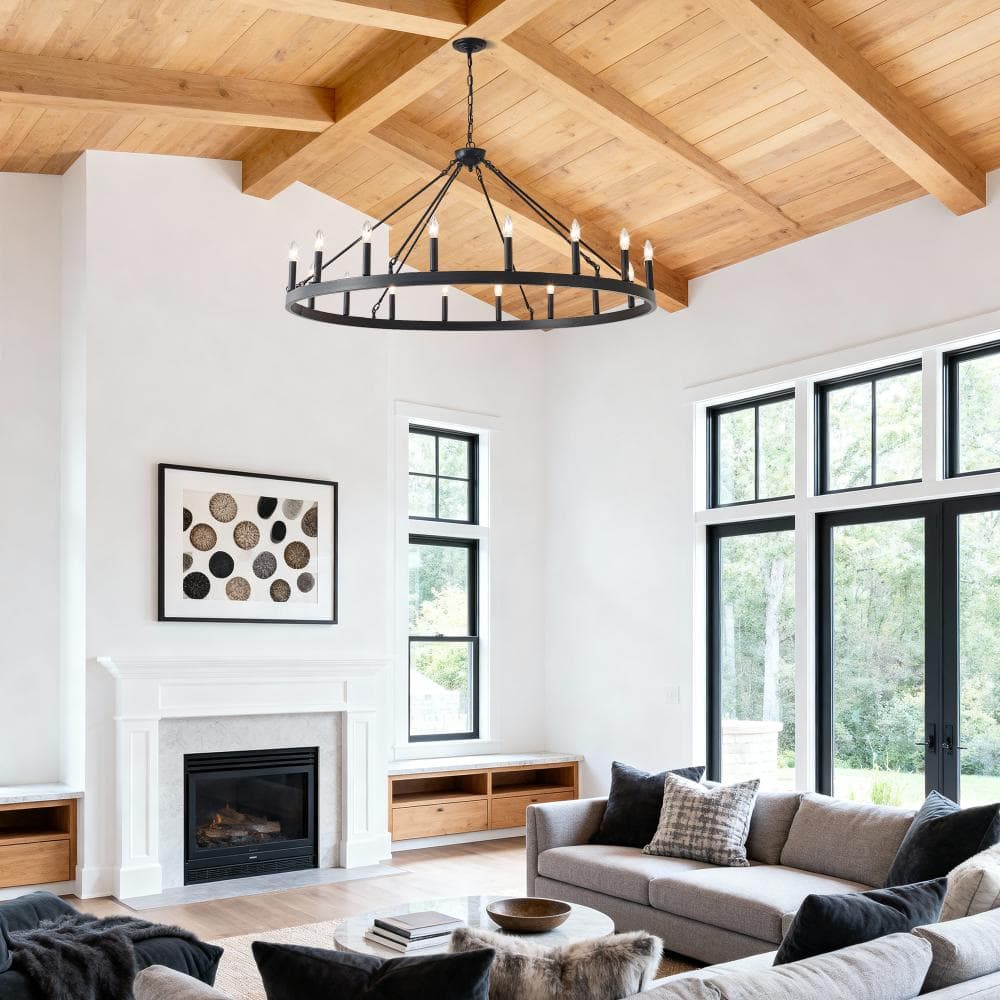 53.15 in. Matte Black Wagon Wheel Chandelier With 18 light (No Bulbs) price history on PriceWatchPro