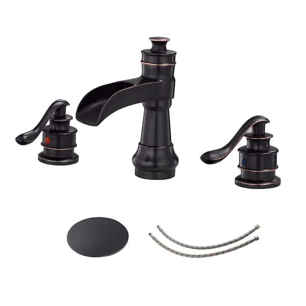 Boyel Living Waterfall 8 in. Widespread 2-Handle Bathroom Faucet With Pop-up Drain Assembly in Oil Rubbed Bronze