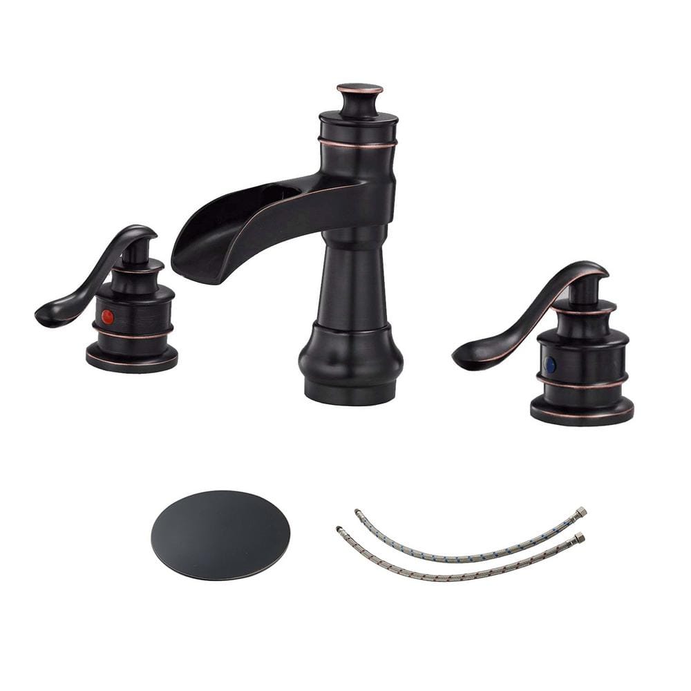 8 in. Waterfall Widespread 2-Handle Bathroom Faucet With Pop-up Drain Assembly in Oil Rubbed Bronze -  BWE, A-96558-ORB-S-2