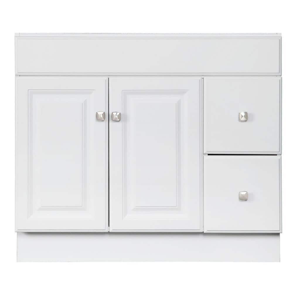 Wyndham 36" White Solid Wood Bathroom Vanity with Satin Nickel Hardware