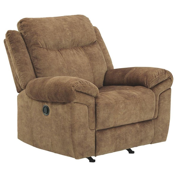 Benjara Brown Fabric Pull Tab Rokcer Recliner with Pillow Top Armrests