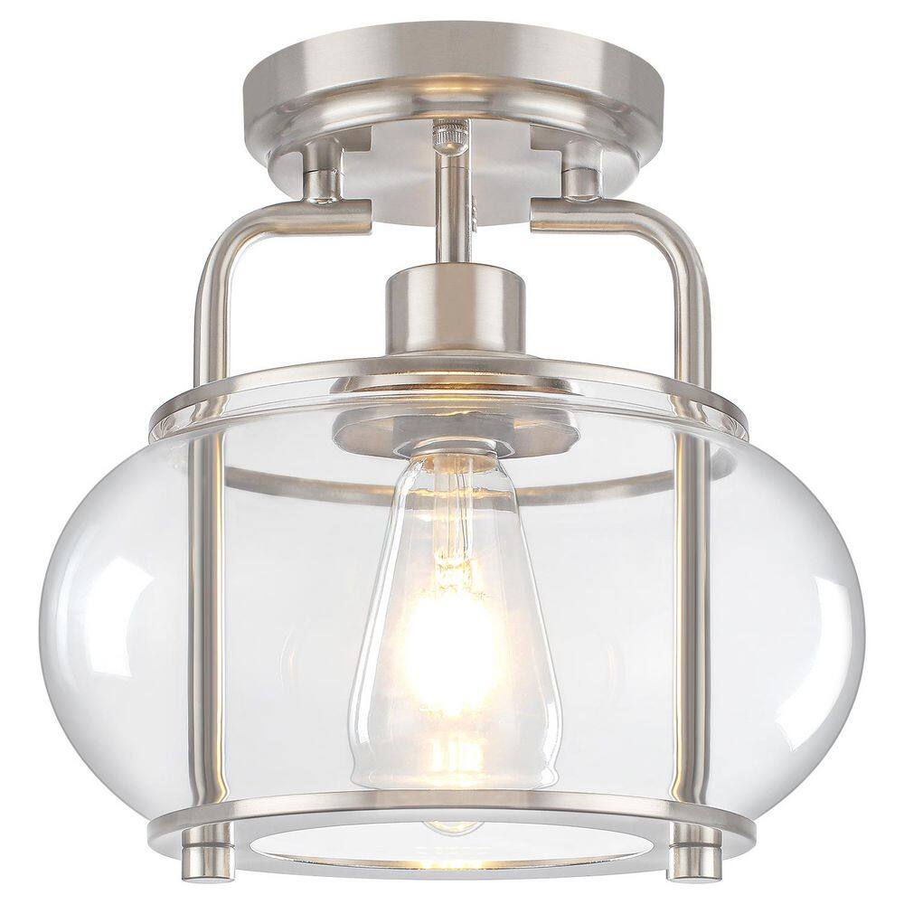 9.84 in. 1-Light Modern Drum Brushed Nickel Semi-Flush Mount Light with Clear Glass Shade for Dining Room Hallway Indoor price history on PriceWatchPro