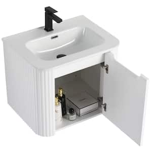 Caskvalley 24 in. Floating Bath Vanity in White with White Ceramic Sink Top Assembled