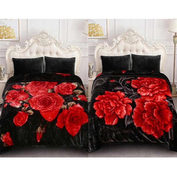 Reviews for JML Black Floral 83 in. x 91 in. Reversible Printed