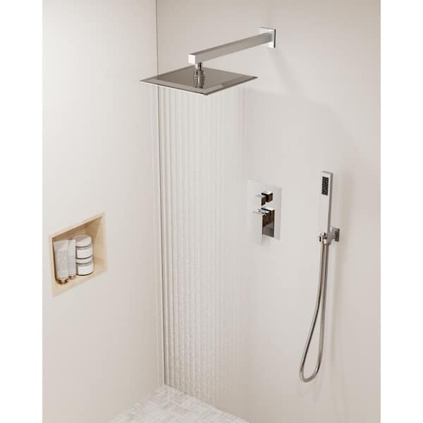 YAWWALK Double Handle 2-Spray Shower Faucet 10 in. Square Shower Head 2.5 GPM with High Pressure in. Chrome (Valve Included)