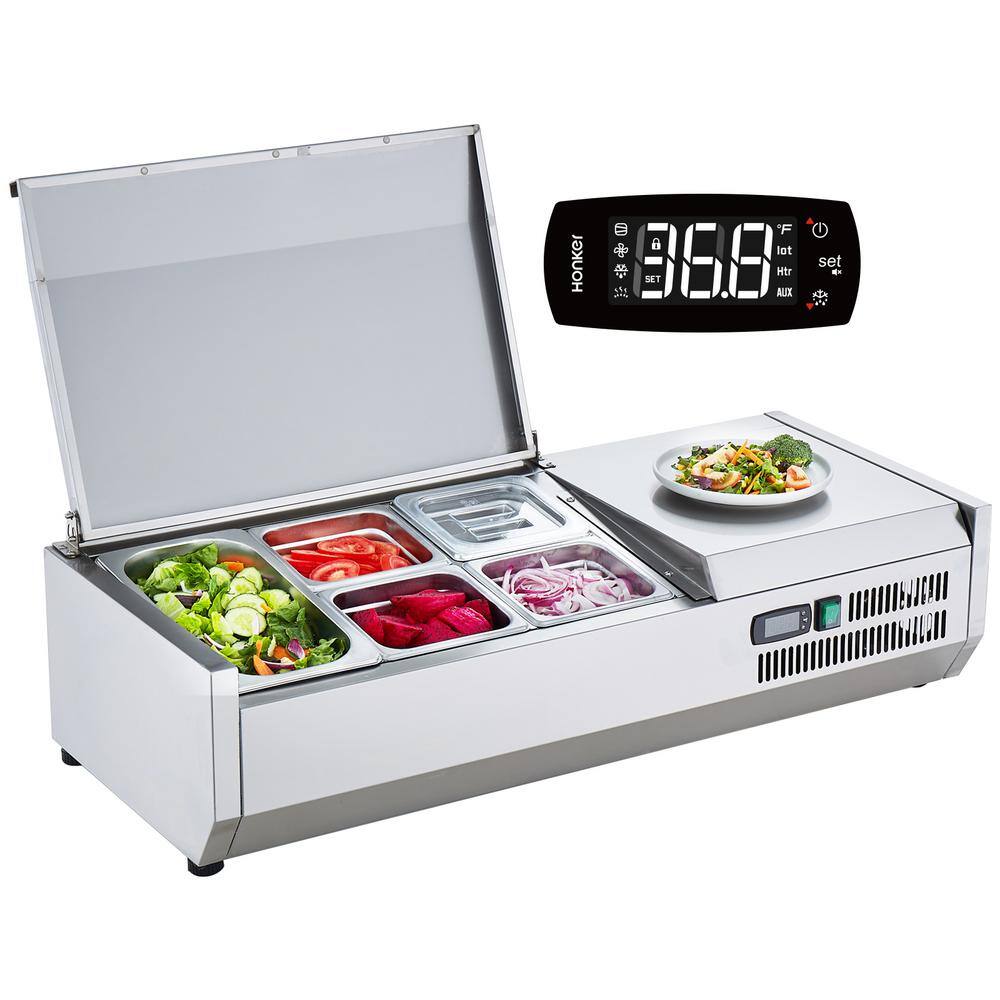 VEVOR Refrigerated Condiment Prep Station, 130-Watt Countertop Refrigerated Condiment Station, with 1 1/3 Pan and 4 1/6 Pans
