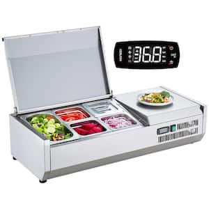 Refrigerated Condiment Prep Station, 130 Watt Countertop with 1 1/3 Pan & 4 1/6 Pans 304 Stainless Body and PC Lid