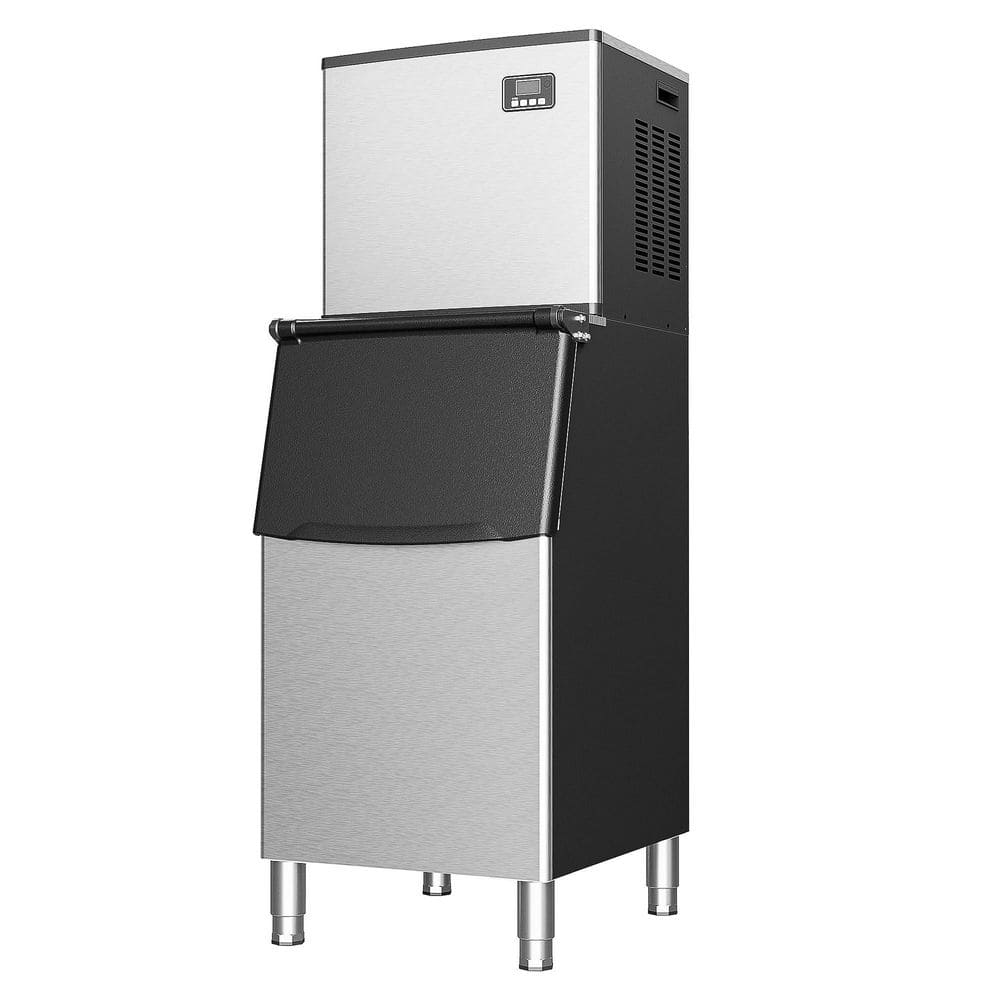 23 in. 400 lb. /24H Commercial Freestanding Ice Maker in Silver, Full Size Cubes Ice Maker with 250 lb. Storage Capacity
