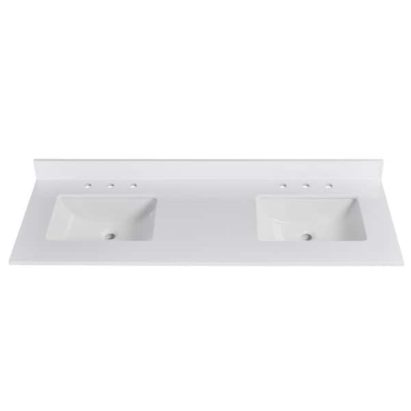 Aurra Pure 60 in. W x 22 in. D Engineered Stone Rectangular Double Sinks Bathroom Vanity Top in White