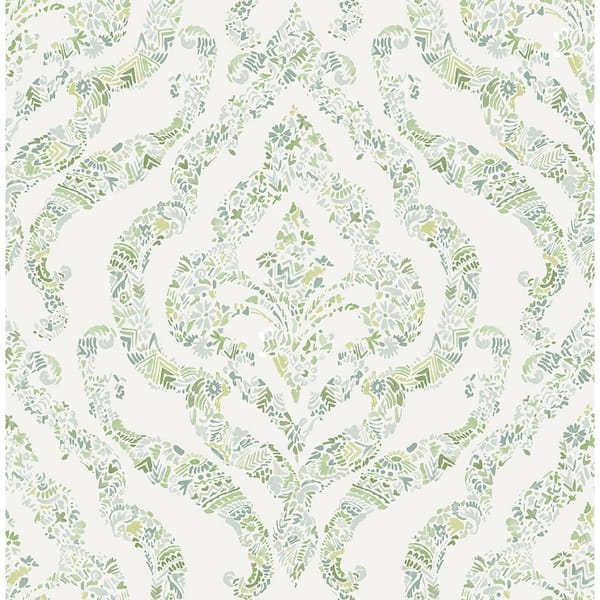 A-Street Prints Featherton Light Green Floral Damask Light Green Wallpaper Sample