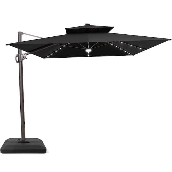Crestlive Products 9 ft. x 11 ft. LED Rectangular Swivel Double Cantilever Tilt Patio Umbrella in Black with 220 lbs. Base