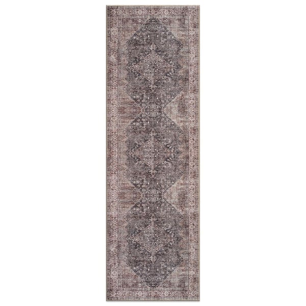 Calista Medallion Machine Washable Charcoal 2 ft. 6 in. x 8 ft. Runner Rug