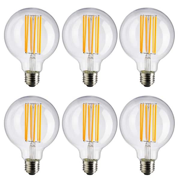Sunlite 40-Watt Equivalent G25 Dimmable Edison Filament Clear LED Light Bulb, Amber 2200K (6-Pack)