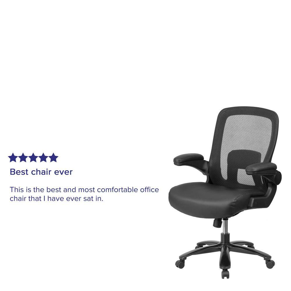 Hercules High-Back Executive Swivel Chair with Adjustable Arms in Black Leather/Mesh