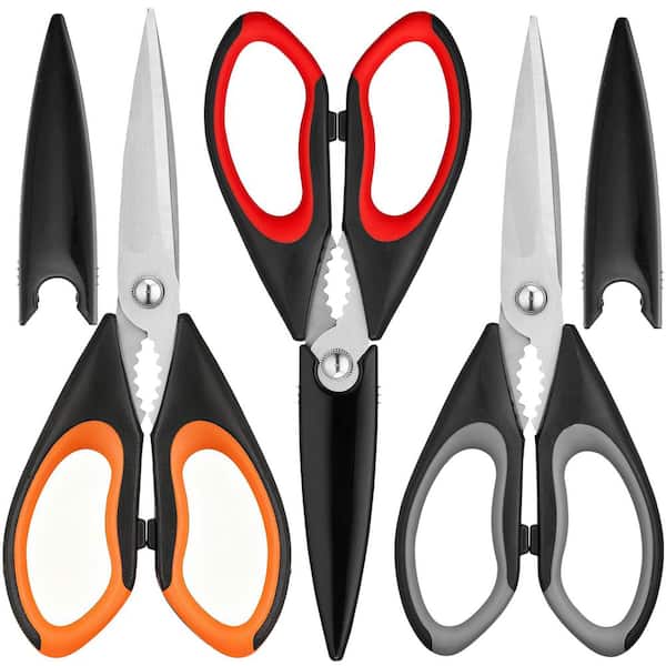 3 Pack Stainless Steel Kitchen Scissors Food Grade Shears with Protective Sheath Comfort Grip Dishwasher Safe