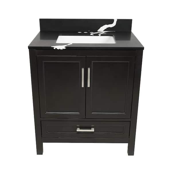 Ella Nevado 31 in. W x 22 in. D x 36 in. H Bath Vanity in Espresso with Quartz Stone Calacatta Black Top with White Basin