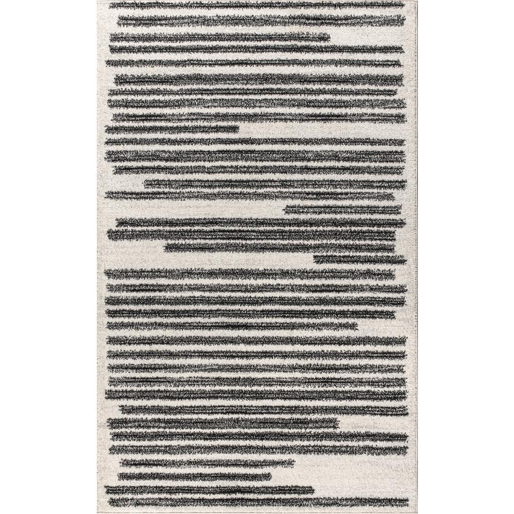 Khalil 8' x 10' Black and Cream Synthetic Stripe Rug