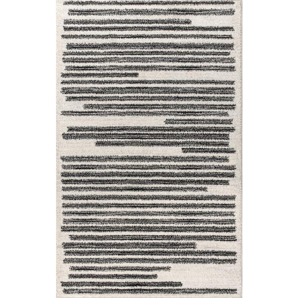 Khalil Modern Berber Stripe Cream/Black 5 ft. x 8 ft. Area Rug