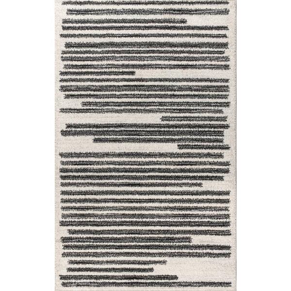 Khalil Modern Berber Stripe Cream/Black 5 ft. x 8 ft. Area Rug