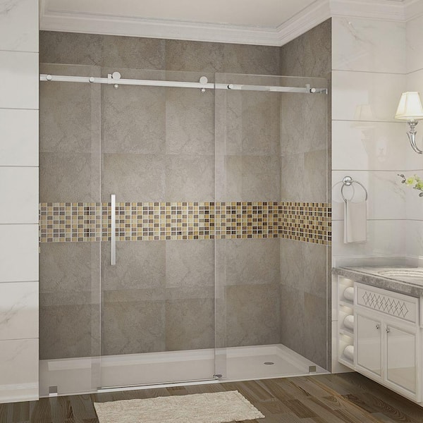 Aston Moselle 72 in. x 75 in. Completely Frameless Sliding Shower Door in Chrome