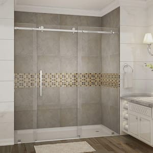 Moselle 72 in. x 75 in. Completely Frameless Sliding Shower Door in Stainless Steel