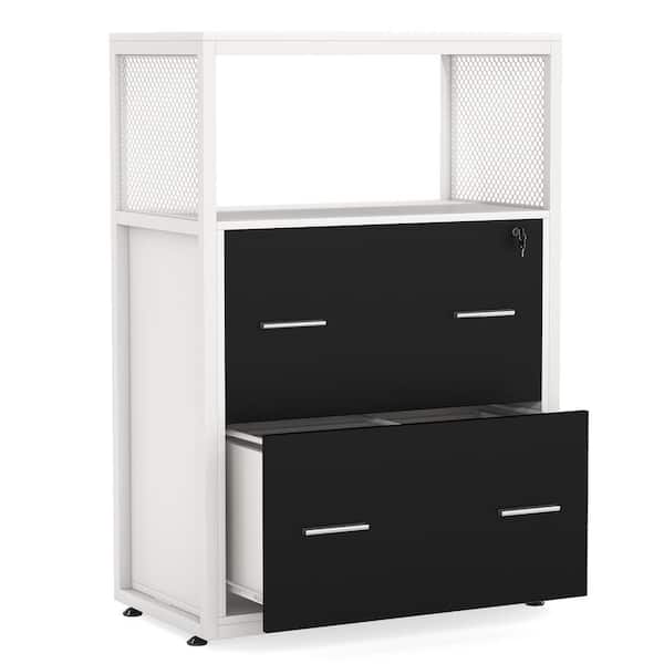 BYBLIGHT Atencio White File-Cabinet with Lock 2-Drawer Open Storage Shelves