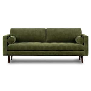 Napa 88.5 in. Distressed Green Velvet Fabric 3 Seats Sofa