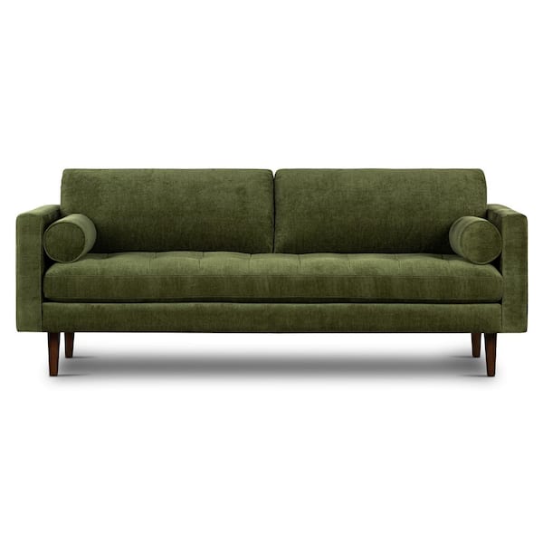 Poly and Bark Napa 88.5 in. Distressed Green Velvet Fabric 3 Seats Sofa