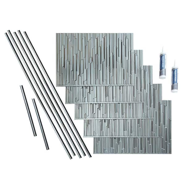 Fasade Skyline 24 in. x 18 in. Vinyl Backsplash in Brushed Steel 15 sq. ft. Kit