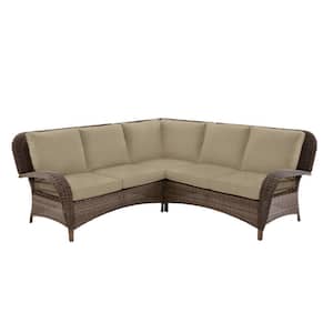Beacon Park 3-Piece Brown Wicker Outdoor Patio Sectional Sofa with CushionGuard Putty Tan Cushions