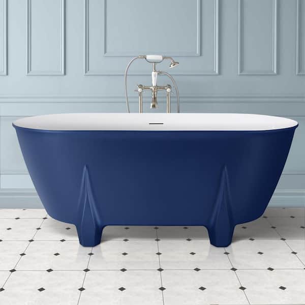 Mokleba 59 in. Acrylic Freestanding Flatbottom Contemporary Double-Ended Soaking Non-Whirlpool Bathtub in Blue