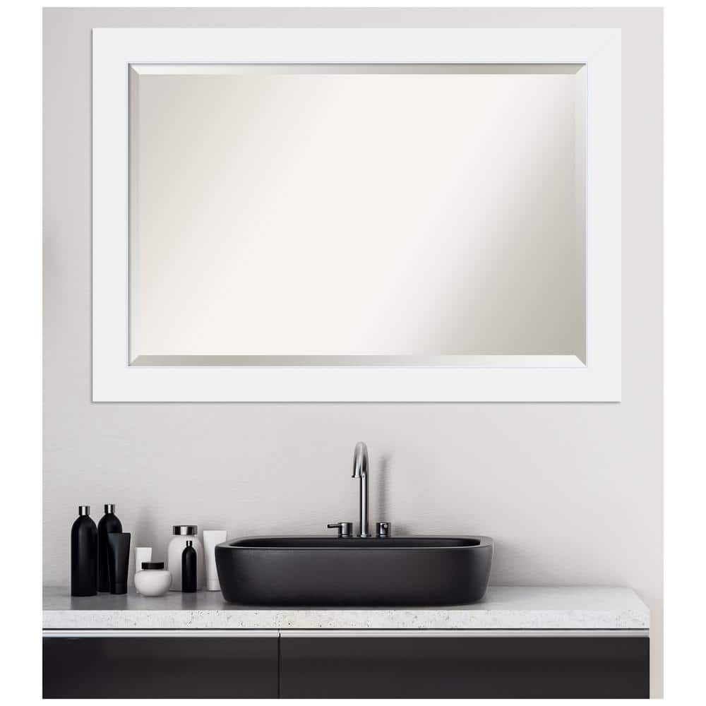 Corvino White Beveled Rectangle Wood Bathroom Wall Mirror