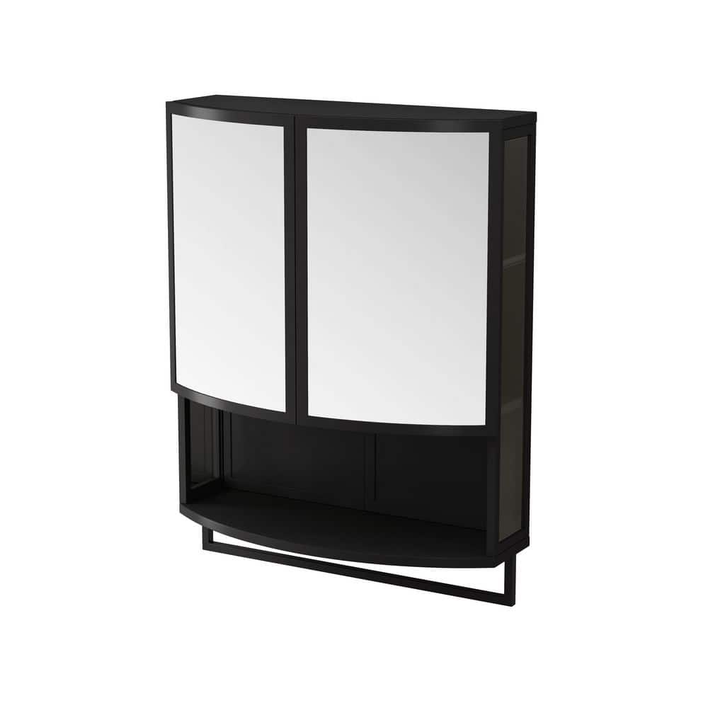 23.62 in. W x 31.5 in. H Black Rectangular Iron Medicine Cabinet with Mirror and Open Shelf Towel Rack price history on PriceWatchPro