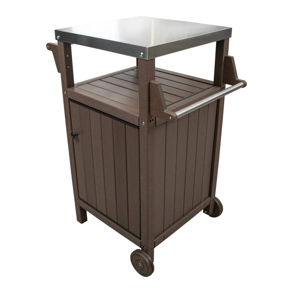 maocao hoom 20.71 in.D Outdoor Plastic Grill Cart with Storage in Brown