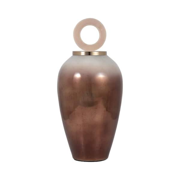 Liv & Skye 22 in. Bronze/Copper Glass Round Topper Abstract Decorative Vase