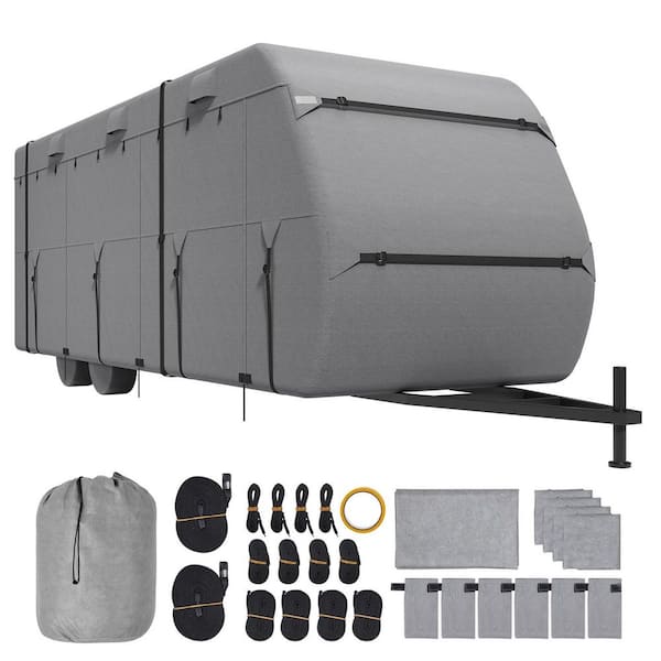 Travel Trailer Cover, 30-33 ft. RV Cover, Waterproof, and Rip-Stop RV Cover, 4-Layer Non-Woven Fabric Camper Cover