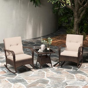 3-Piece Wicker Patio Conversation Set with Brown Cushions