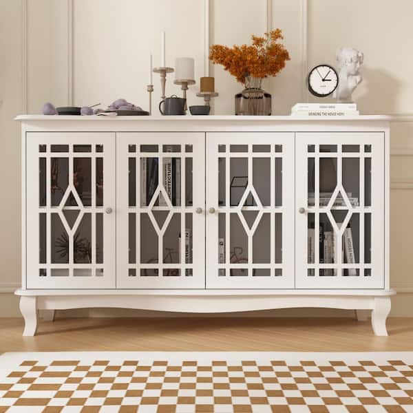 FUFU&GAGA 68.9 in. H White Wood Doors Accent Cabinet with 4-Tier