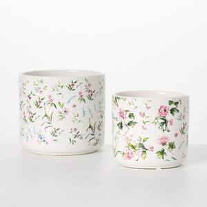 6 in. and 5 in. Floral Ceramic Indoor Planter Set of 2