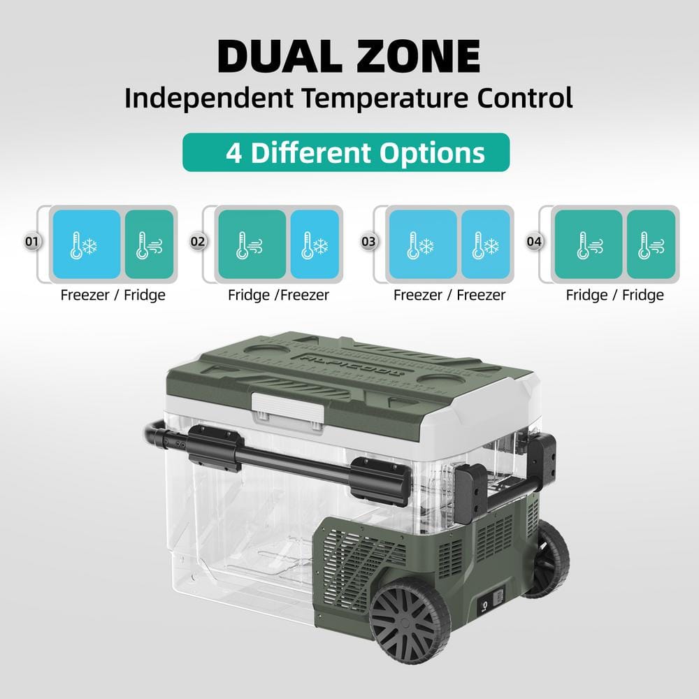 Green 52 qt Dual Zone Portable Car Refrigerator with App Control