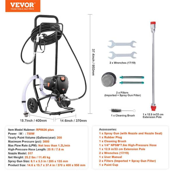 VEVOR Stand Airless Paint Sprayer, 950-Watt 3000PSI High Efficiency Electric  Airless Sprayer with Cart ZSSGYWQPTJLSXA6A7V1 - The Home Depot