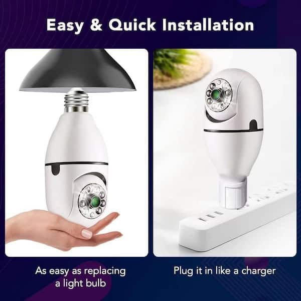 Lukyamzn Wireless Indoor Plug-in WiFi Security Camera with Color Night Vision 2-Way Audio 2.45-5G 4MP Camera E27 Socket, White