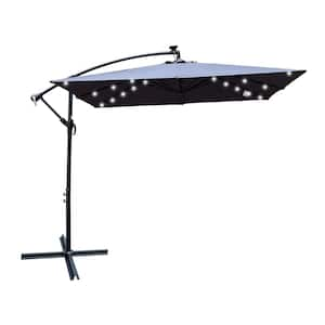 98 * 98 * 98in Outdoor Patio Umbrella with Crank Handle and Cross Base Solar Powered LED Light Illumination, Anthracite