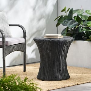 Hourglass Black Round Wicker Outdoor Side Table, Suitable for Garden Patio Backyard, No Assembly Required